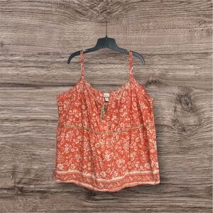 Venezia Orange Floral Camisole Plus Size Top Adjustable straps & embellished hem